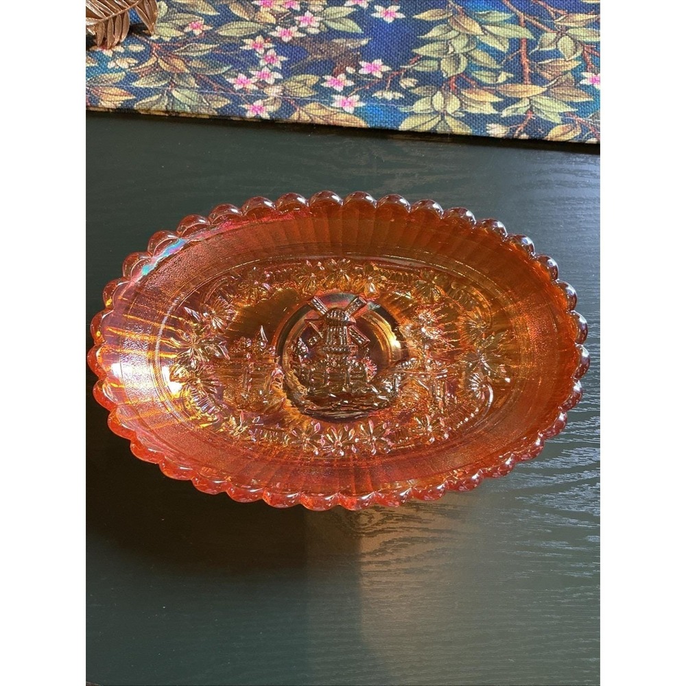 VTG Imperial Glass Marigold Carnival Windmill 8.5" Glass Dish